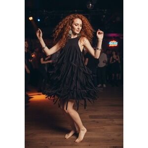 Cop Copine Black Fringe Tiered Dress FR 42 Racerback Great‎ Gatsby LBD